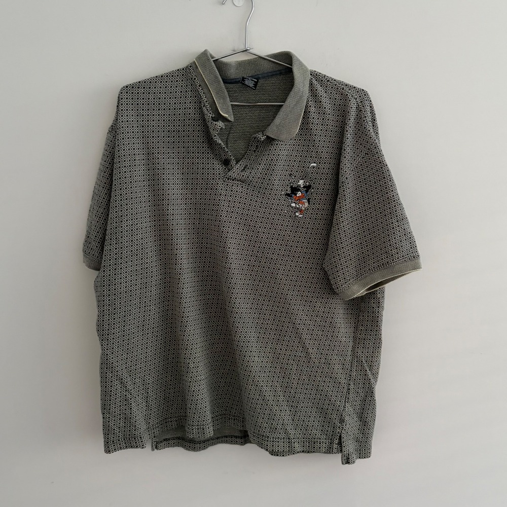 Warner Bros Studio Store Daffy Duck Golf Polo Shirt XL Gray Geometric Vintage